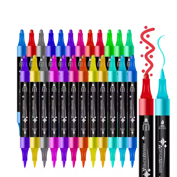 Маркеры акриловые двусторонние для рисования на стекле/дереве/ткани 24 шт. (JH-YM-AM1224) - фото 7