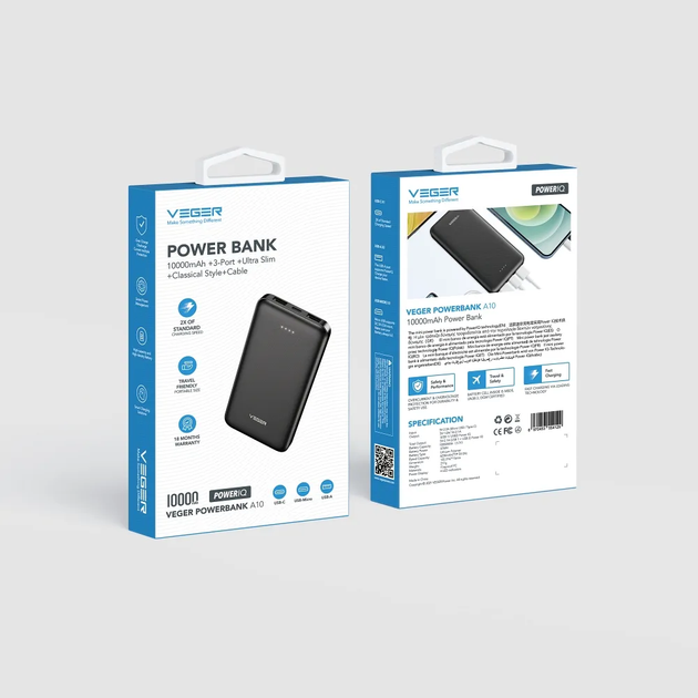 Повербанк VEGER 10000 mAh 2A A10 Black (KST-VG-W1065) - фото 6