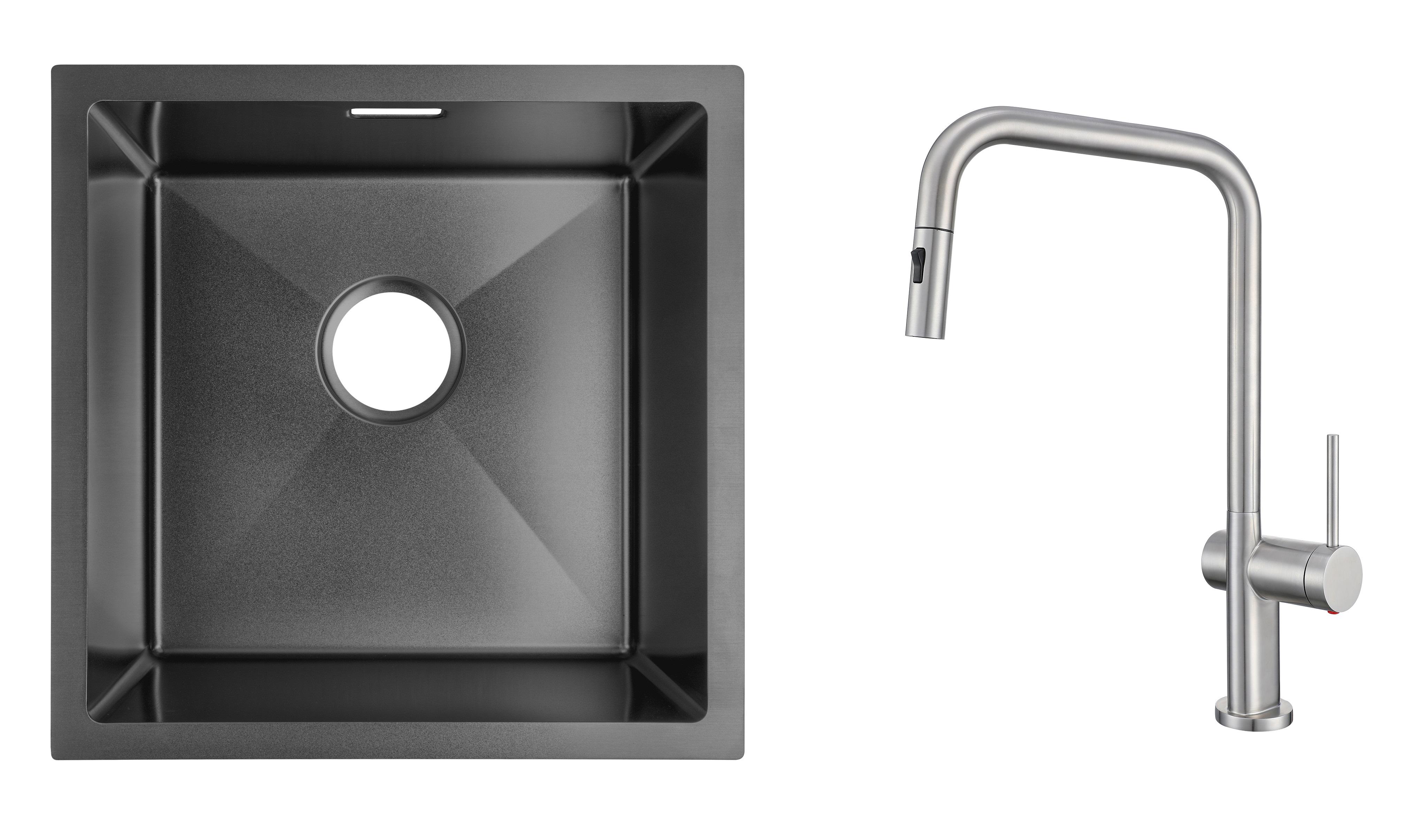 Комплект из кухонной мойки Gunter&Hauer Olef 4522 Black и кухонного смесителя Gunter&Hauer BRUNNEN Br
