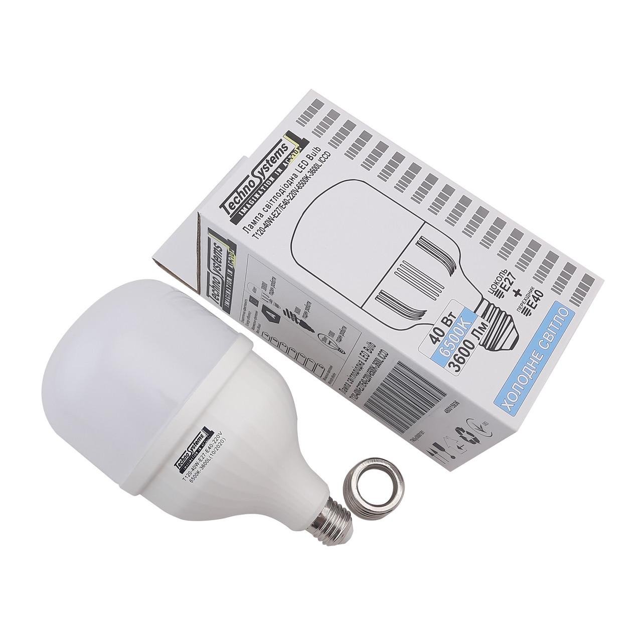 Лампа светодиодная TechnoSystems LED Bulb T120 40Вт E27 Е40 6500К 3600Лм ICC TNSy5000181_D - фото 2