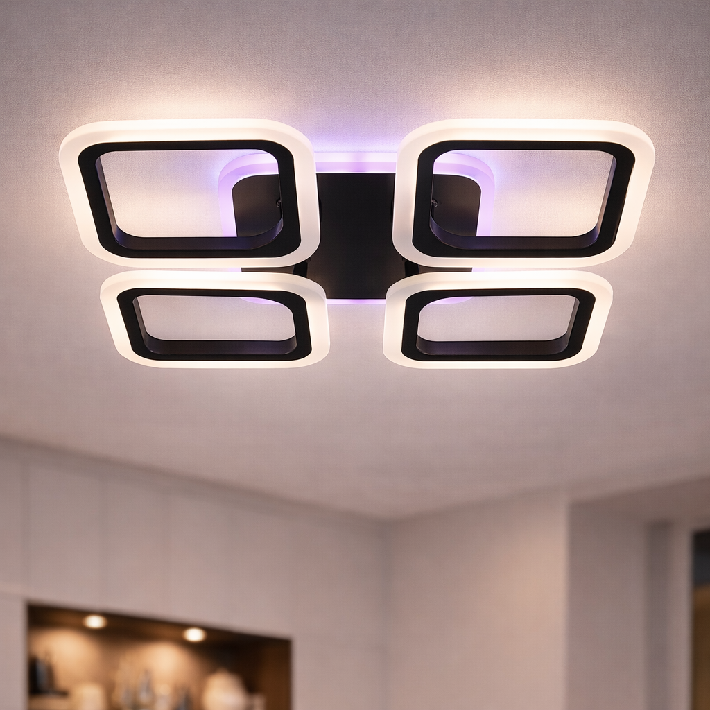 Люстра светодиодная Valeso 84W с квадратными рассеивателями 3000K-6500К с пультом Черный (G 2055/4 RGB BK)