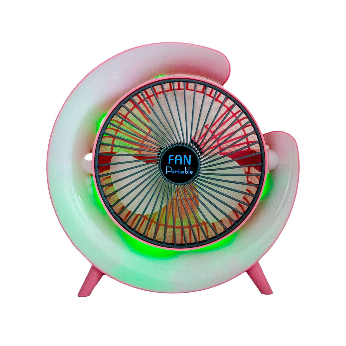 Вентилятор настільний акумуляторний з LED підсвіткою USB 3 швидкості 24x24 см Рожевий - фото 8