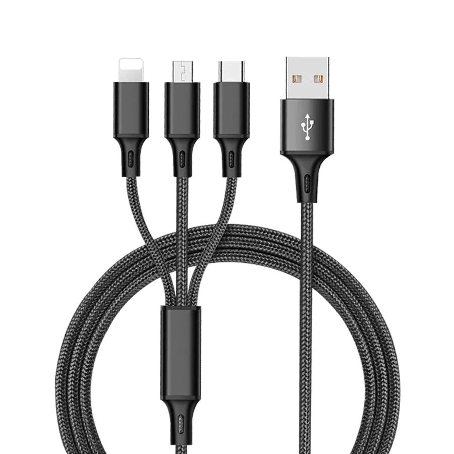 Кабель для зарядки смартфона USB Lightning/Micro USB/Type C з нейлону 1 м Чорний (1896648379)