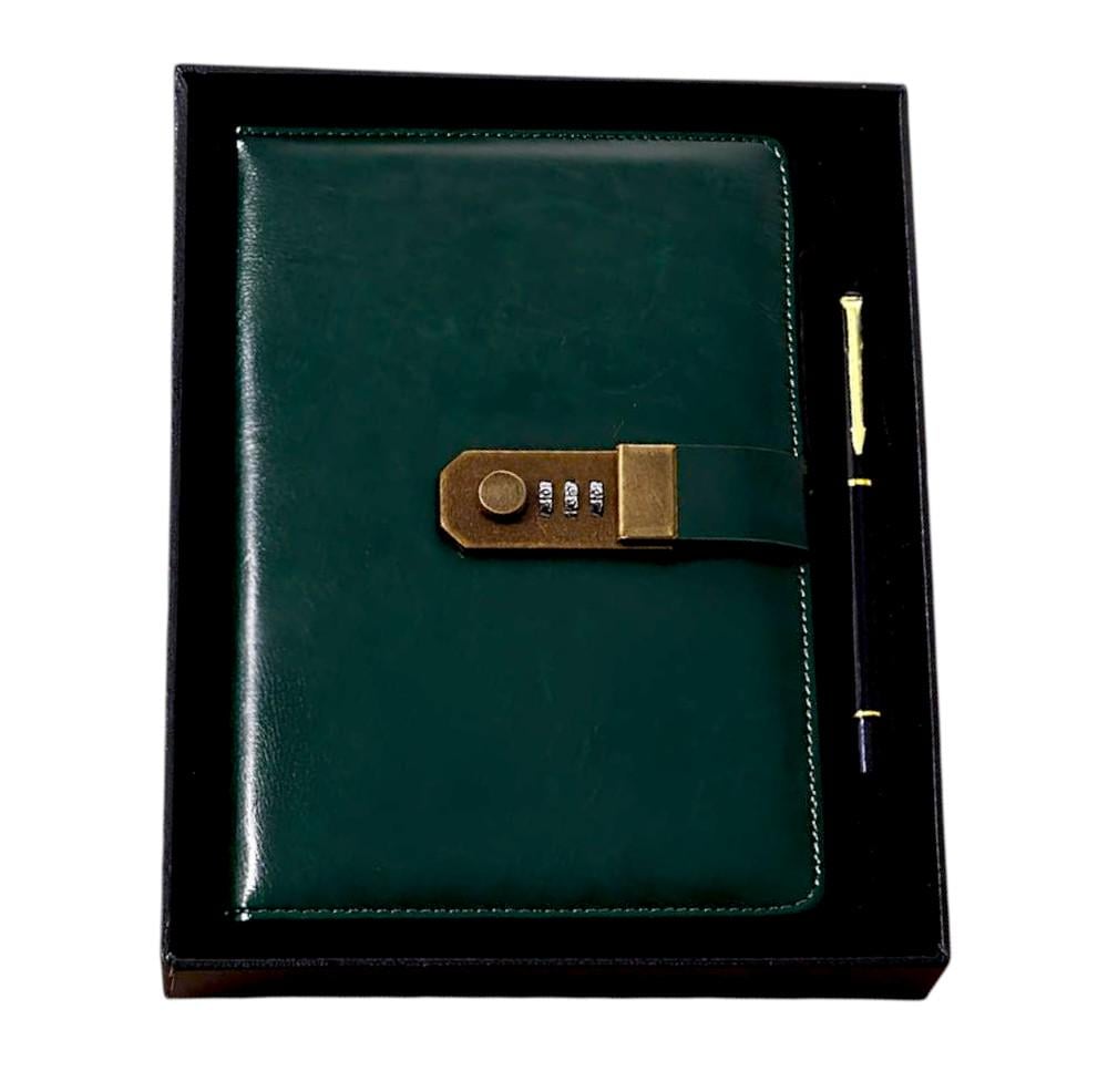 Блокнот с кодовым замком с ручкой в коробке 220x1520 мм Зеленый (7268)