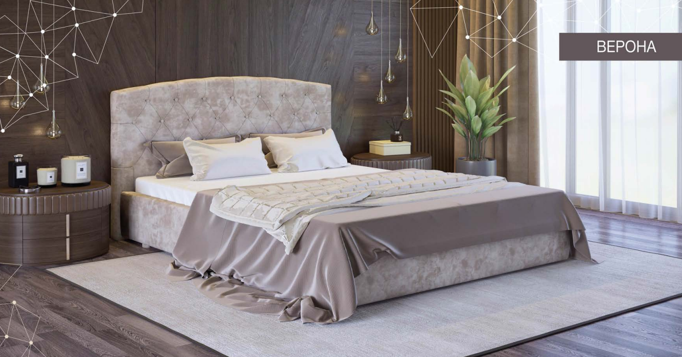 Кровать Верона с подъемным механизмом 180х200 см Allure Ecru (10693834) - фото 2 Кровать Верона с подъемным механизмом 180х200 см Allure Ecru (10693834) - фото 2