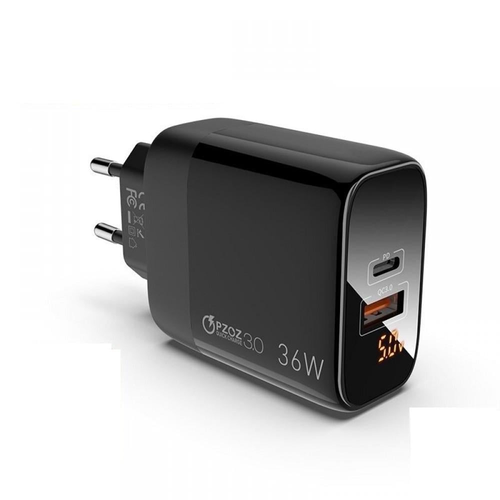 Зарядное устройство сетевое PZOZ Type с PD/USB QC3.0 36w (25397340) Зарядное устройство сетевое PZOZ Type с PD/USB QC3.0 36w (25397340)