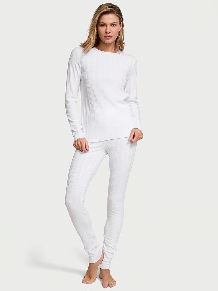 Піжама бавовняна Victoria's Secret Heart Pointelle Long Pajama Set Regular S Білий (26989630)