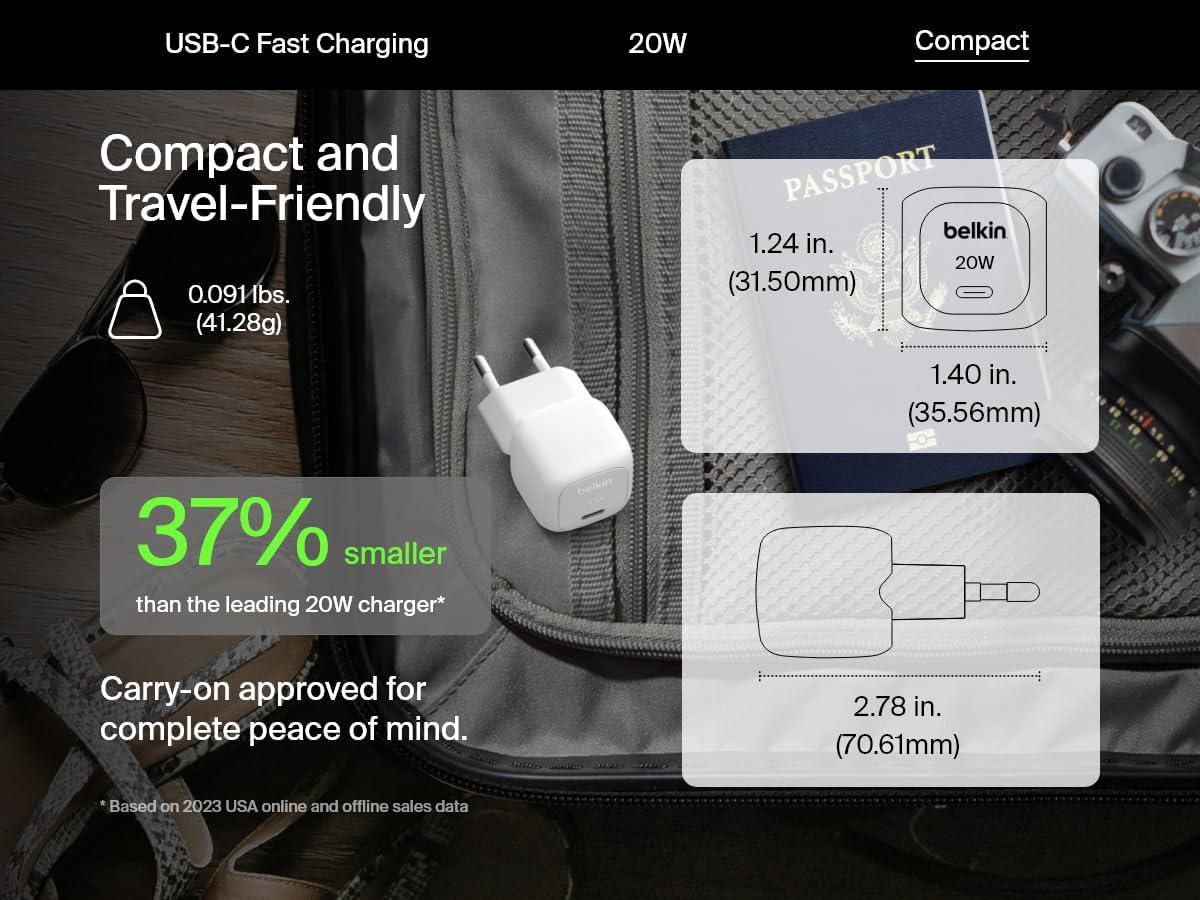 Зарядное устройство сетевое Belkin 20W USB-C Белый (WCA009KQWH) - фото 5 Зарядное устройство сетевое Belkin 20W USB-C Белый (WCA009KQWH) - фото 5