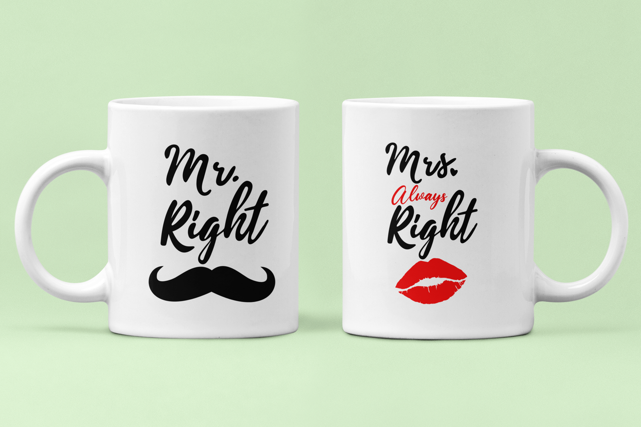 Чашки парные "Mr Mrs Right" для влюбленных 330 мл Белый (ВЛ2Ч)