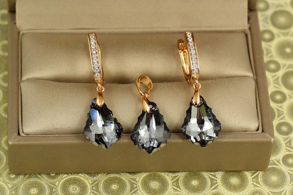 Набір Xuping Jewelry Греза Сваровскі чорний камінь Золотистий