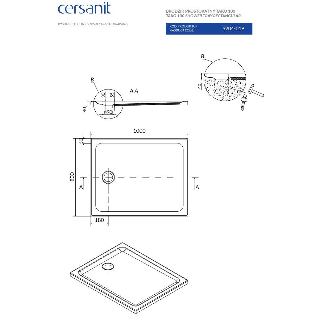 Піддон для душу Cersanit Тако S204-019 акрил 80x100x4 см (174623) - фото 4 Піддон для душу Cersanit Тако S204-019 акрил 80x100x4 см (174623) - фото 4