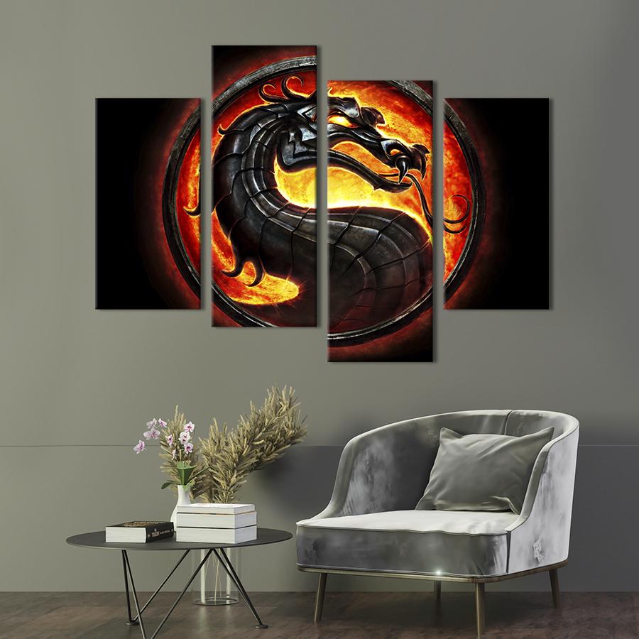 Модульная картина из 4 частей Mortal Kombat - Dragon 89x56 см (729-42)