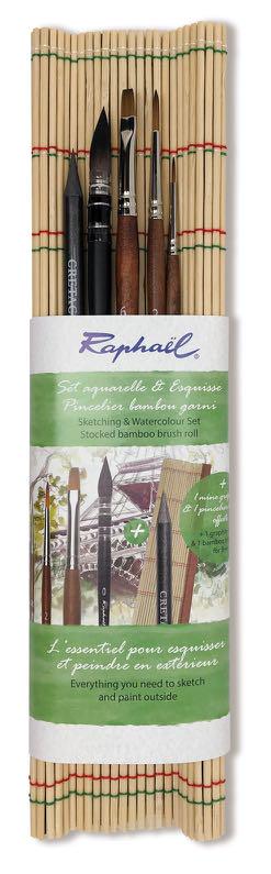Набор кистей для акварели Raphaël в бамбуковом чехле 5 шт.