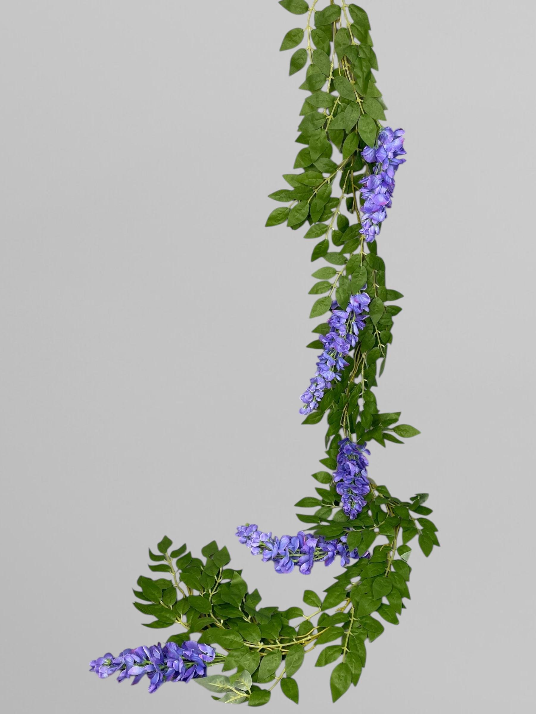 Штусная глициния гирлянда сатиновая 5 соцветий 200 см Синий (К12004)