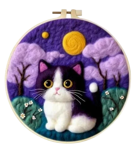 Набор для валки из шерсти Черный Котик в ночи 20 см