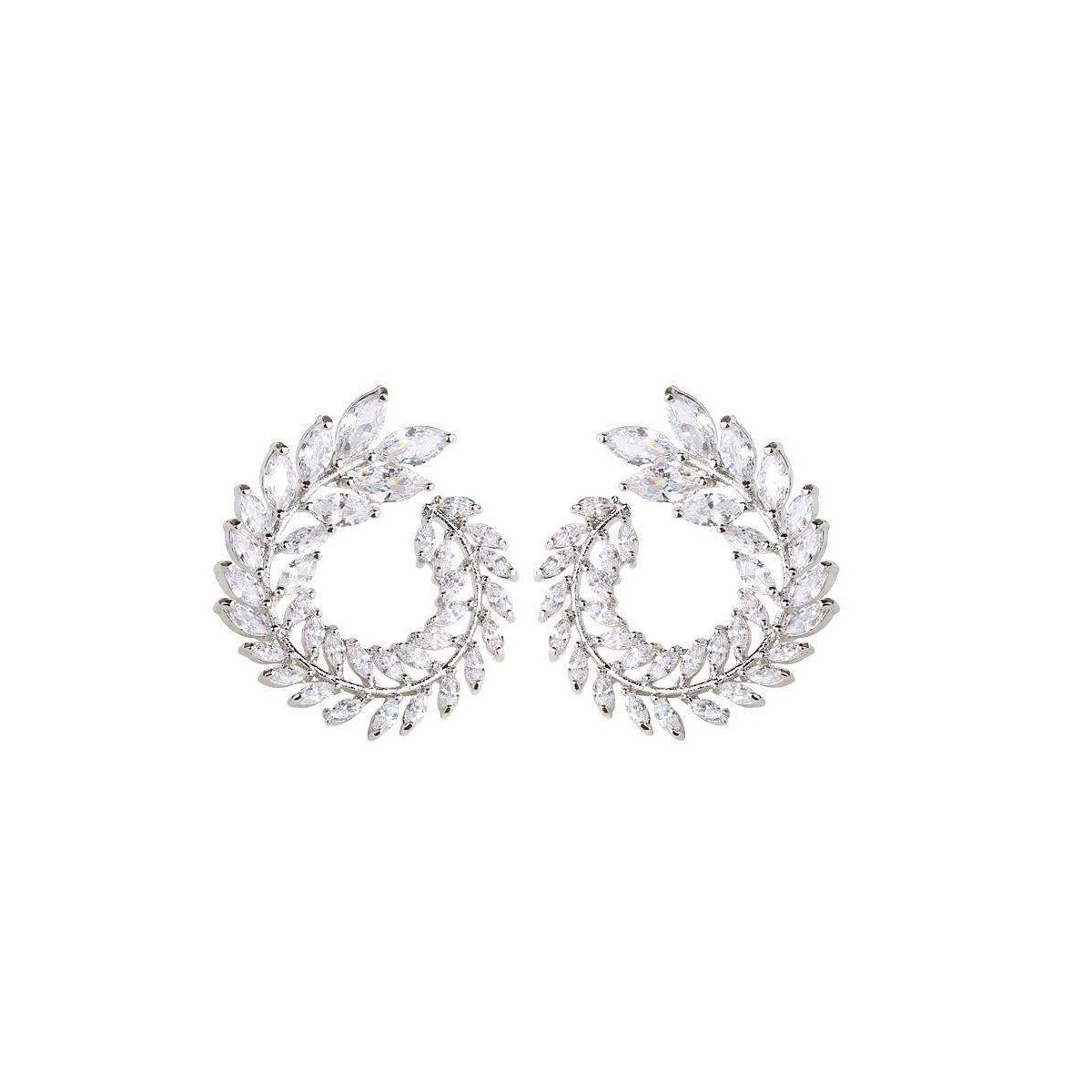 Сережки блискучі циркони великі Листя (70300) Сережки блискучі циркони великі Листя (70300)