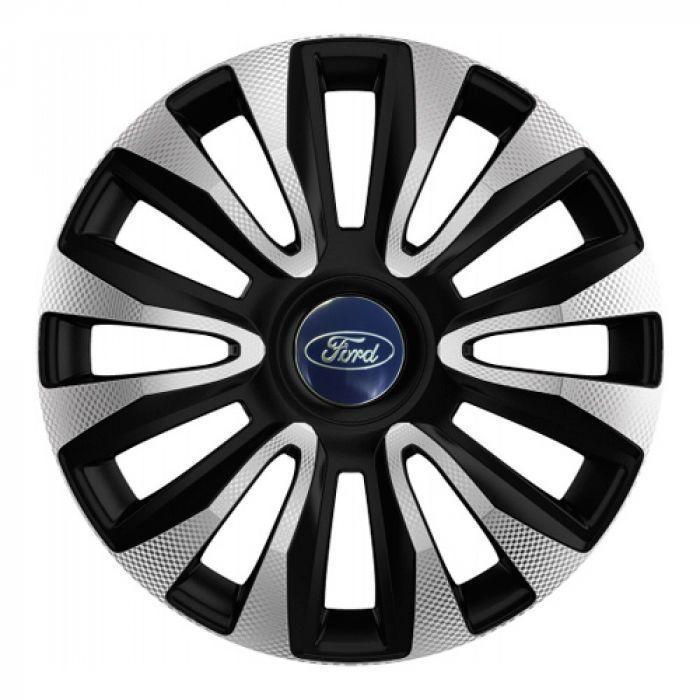 Колпаки для колес 4 Racing Avalon Carbon R13 с логотипом Ford 4 шт. Silver/Black