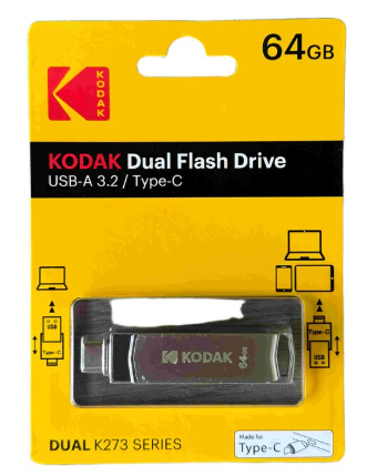 Флешка Kodak 64 ГБ с USB 3,2 и Type-C для быстрой передачи данных Серий (2783355512)