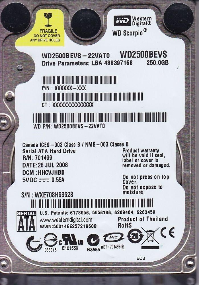 Жесткий диск Western Digital Scorpio Blue SATA2 8 Mb 5400 rpm 2,5" 250 GB (WD2500BEVS)