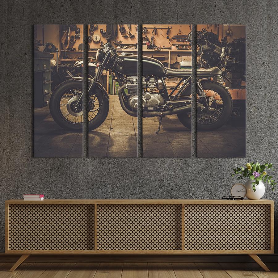 Картина модульная из 4 частей Раритетный черный мотоцикл L 149x93 см (95-41)