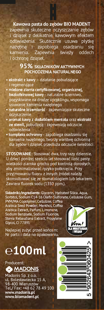 Зубна паста Bio Madent з екстрактом кави 100 мл (2789679644) - фото 2 Зубна паста Bio Madent з екстрактом кави 100 мл (2789679644) - фото 2