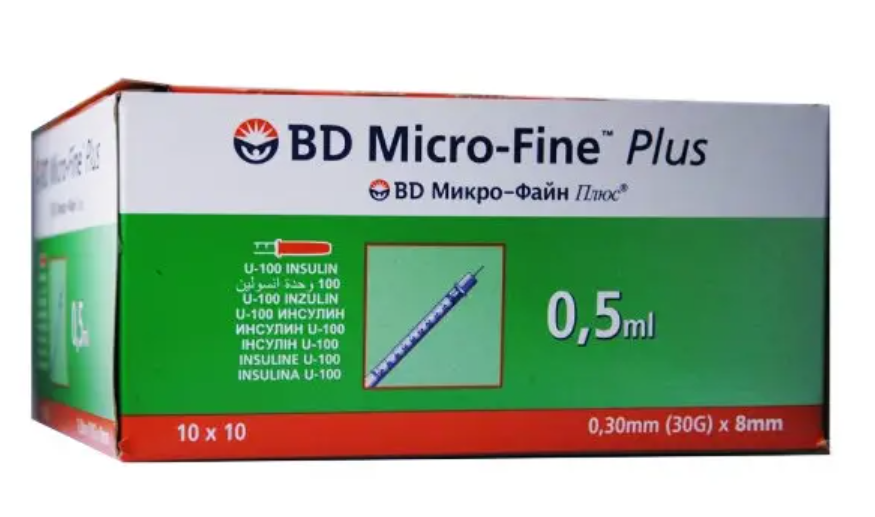 Шприц инсулиновый BD Micro-Fine Plus U-100 0,5 мл игла 0,33х12,7 мм в стерильном пакете 10 шт. (AN001300)