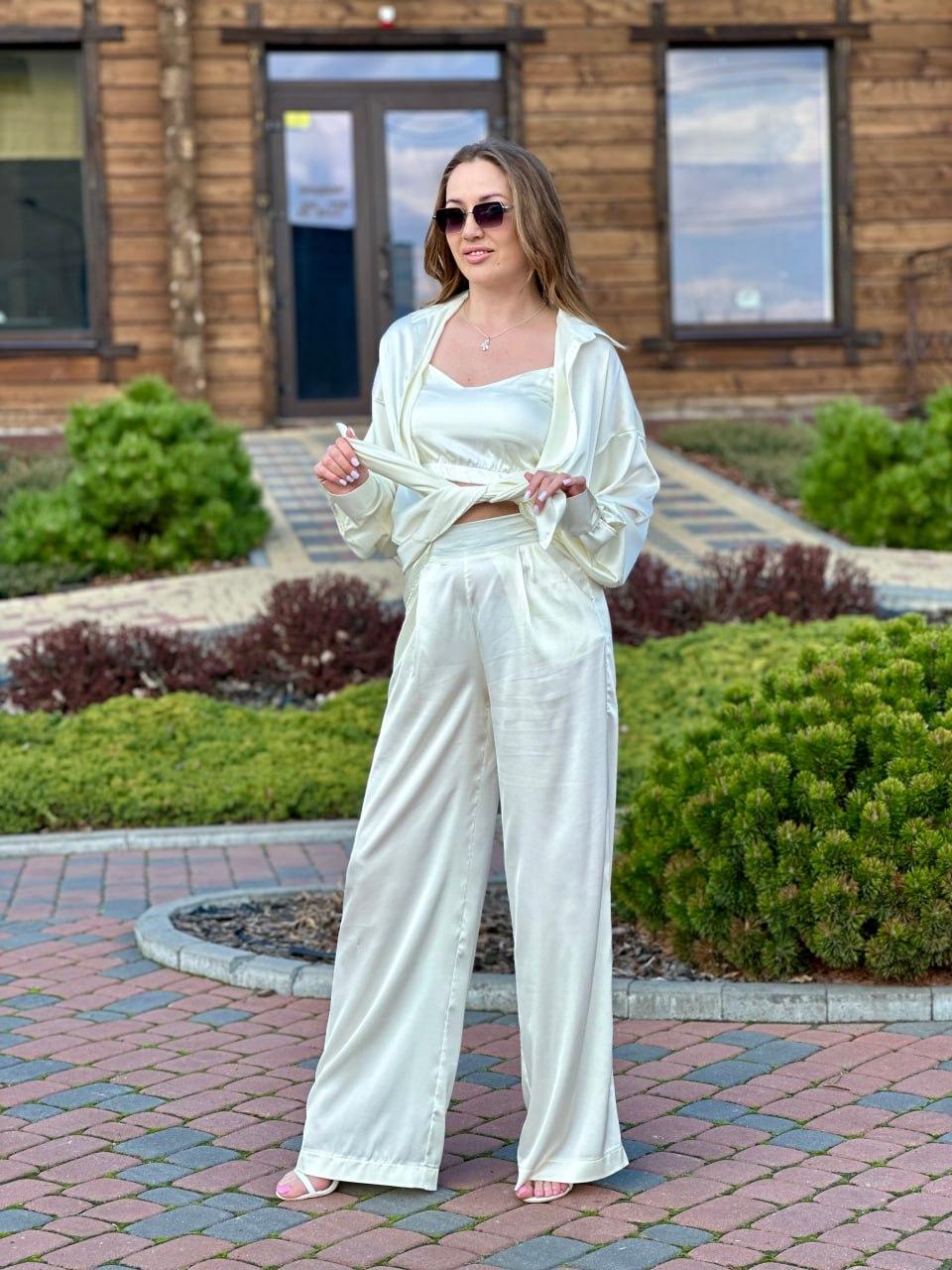 Женский костюм из шелка Армани рубашка и штаны Шампань (2571689661) - фото 7 Женский костюм из шелка Армани рубашка и штаны Шампань (2571689661) - фото 7