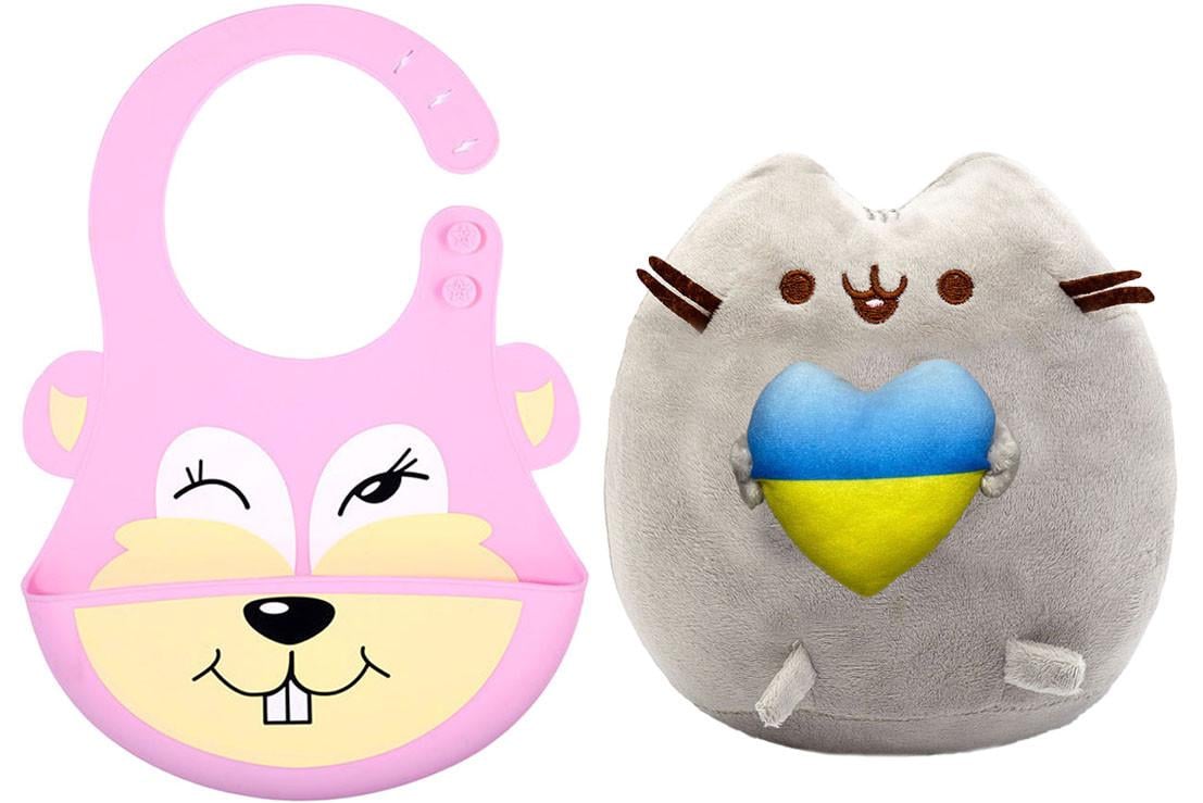 Игрушка мягкая Pusheen cat S&T с сердцем и слюнявчик 3Д Белка Розовый (n-10576)