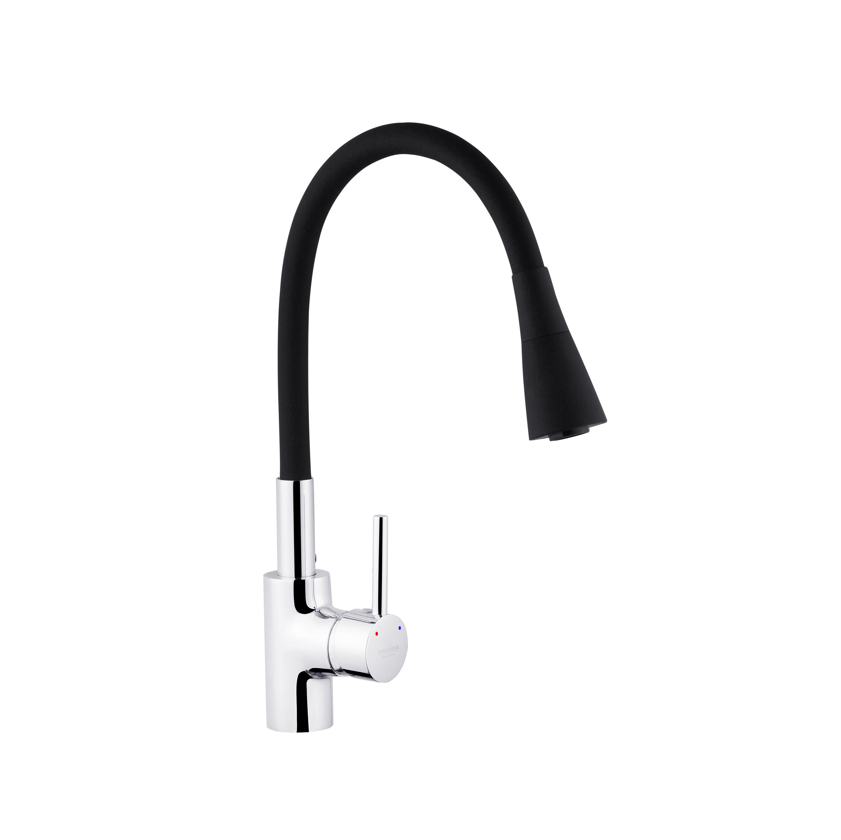 Змішувач для кухні KRONER Küche-C031BLK CV024338 з гнучким виливом Чорний (136638)