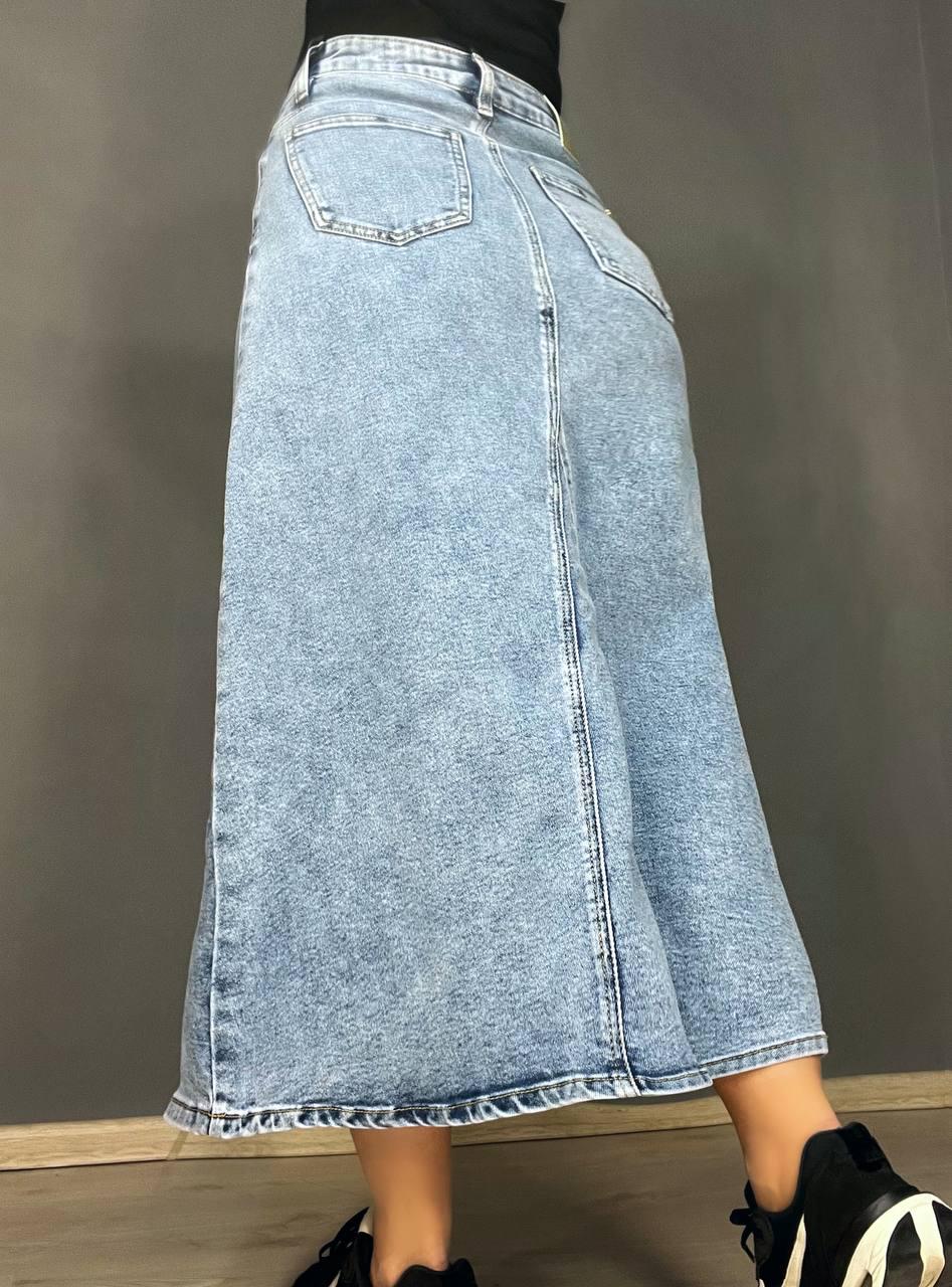 Спідниця жіноча джинсова Moss 501 довга трапеція з клином р. 26 Блакитний (4086) - фото 5