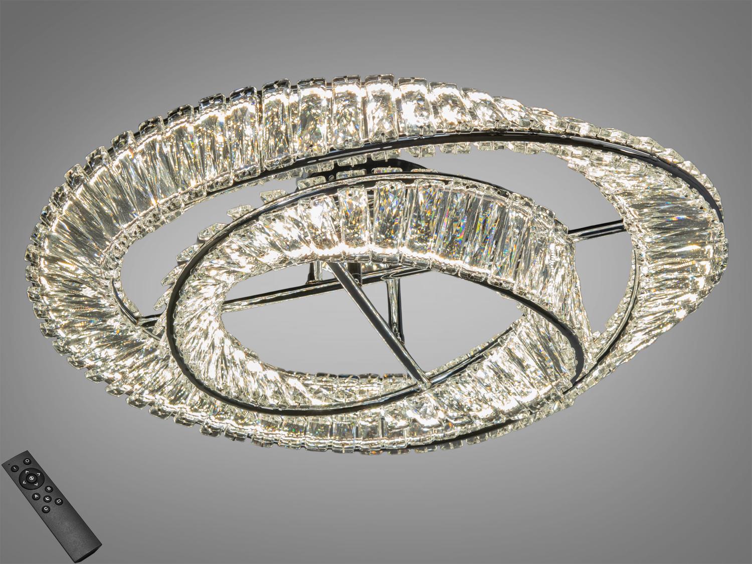 Люстра подвесная LED хрустальная 2 кольца пульт 105 Вт Хром (562/600+400CH)