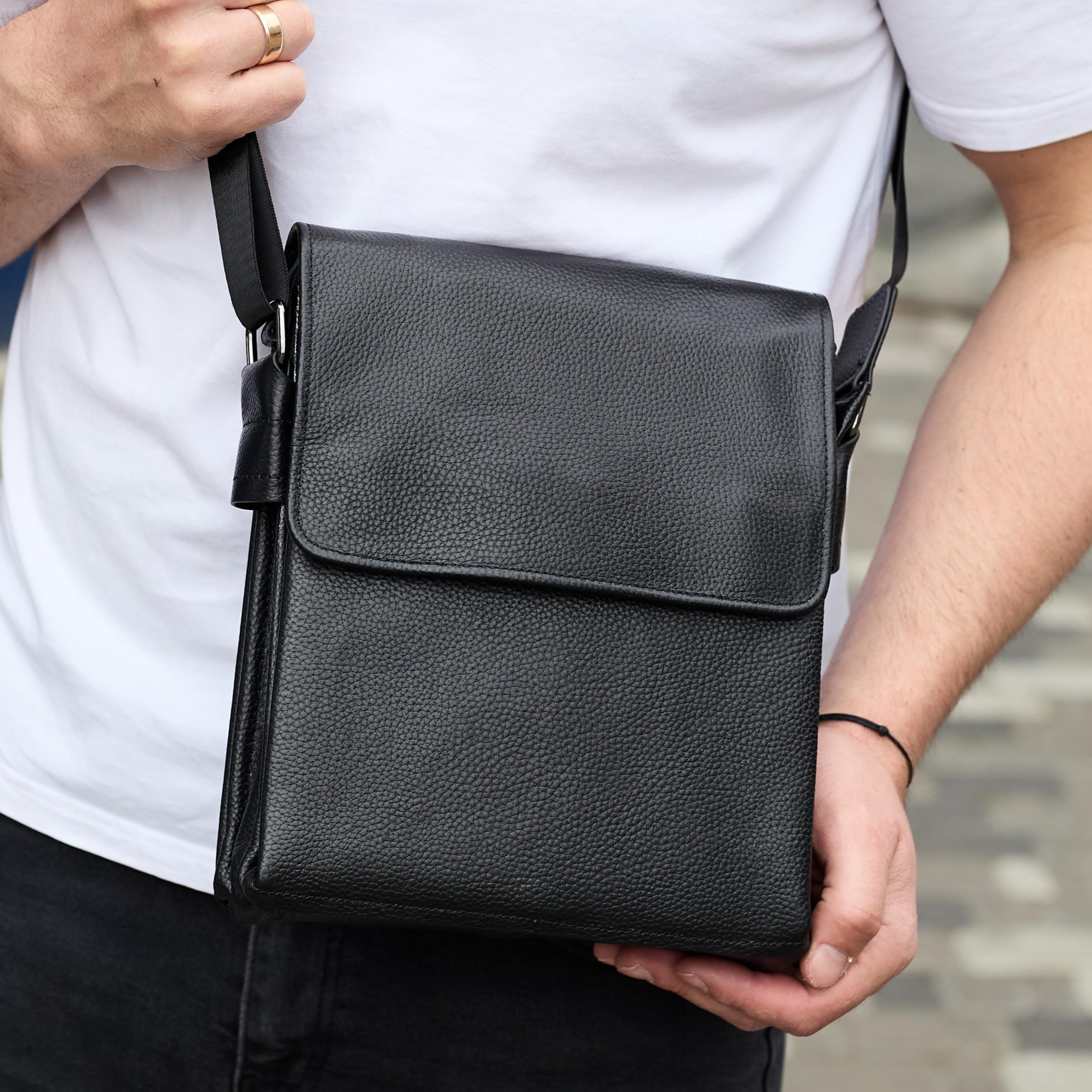 Мужская сумка-барсетка Tiding Bag из натуральной кожи 21,5х25х7 Черный (48672)