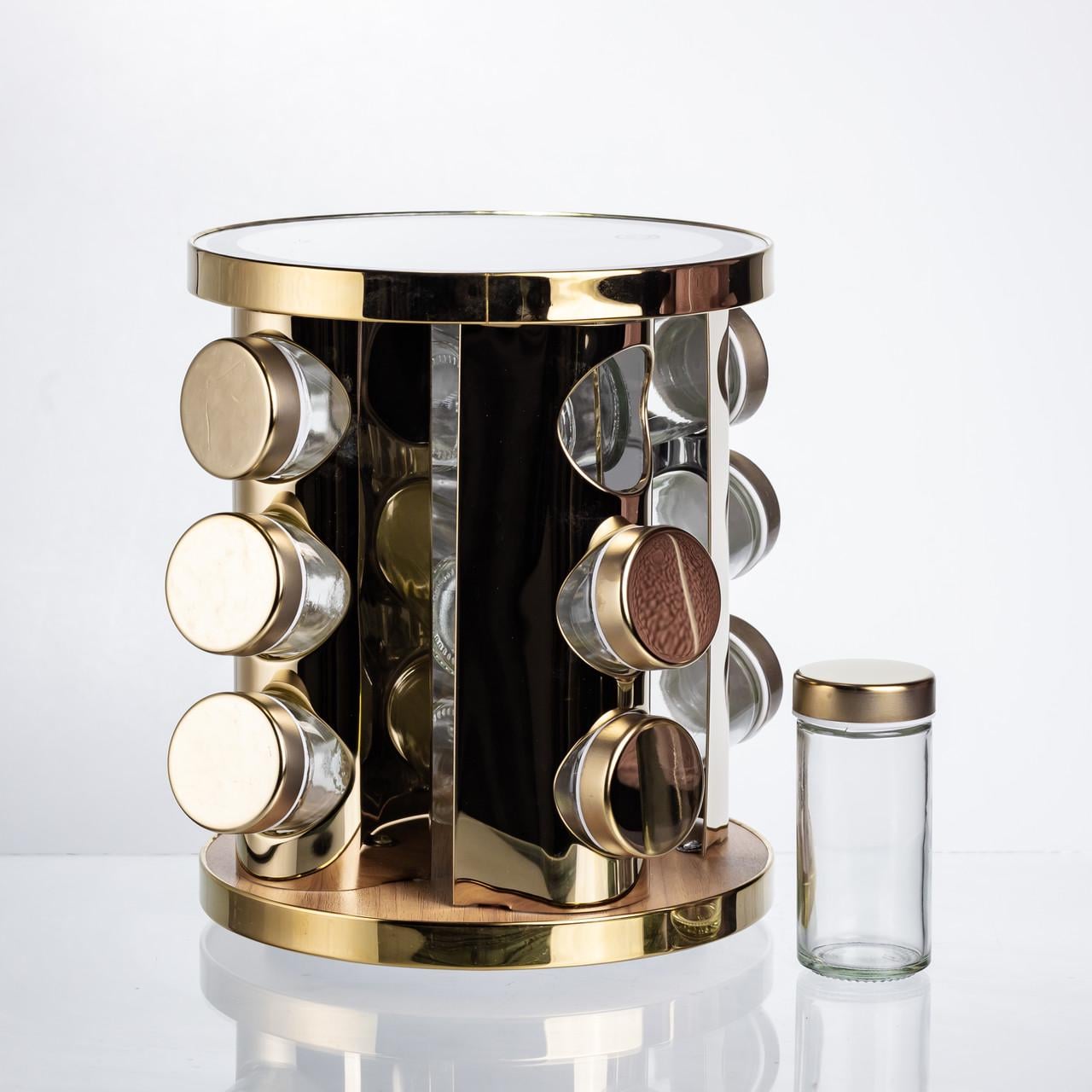 Набор банок для специй 12 шт. по 100 мл на подставке с зеркалом и LED-подсветкой (HP-1358)