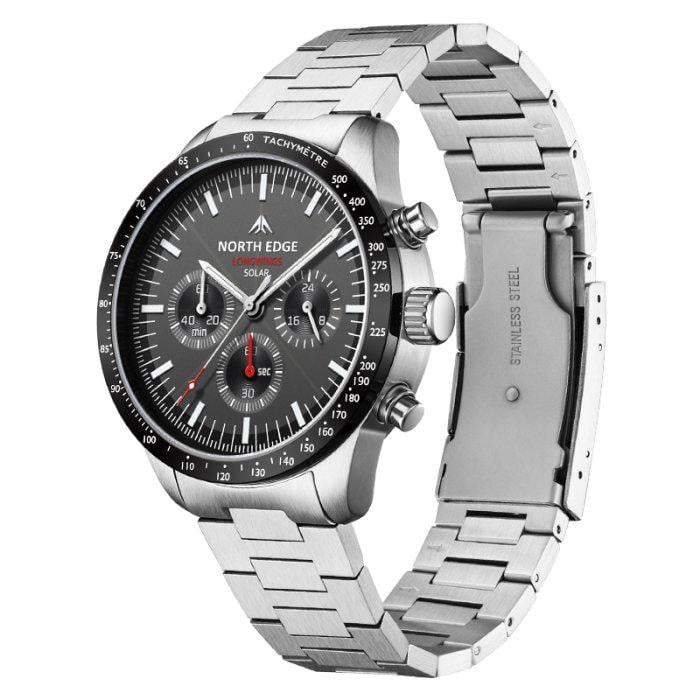 Часы мужские тактические North Edge Long Wings водостойкие с солнечной батареей водостойкие из стали 42х14,2 мм Серебро (150-96-1935)