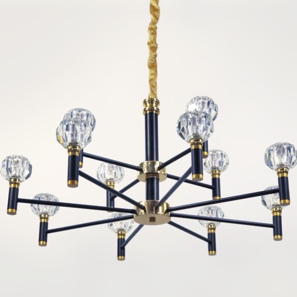 Люстра із золотом на 12 ламп з скляними плафонами Чорний (H9860/12)