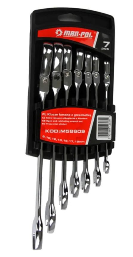 Набор ключей рожково-накидных Mar-Pol M58609 с трещоткой 8-19 мм 7 шт.