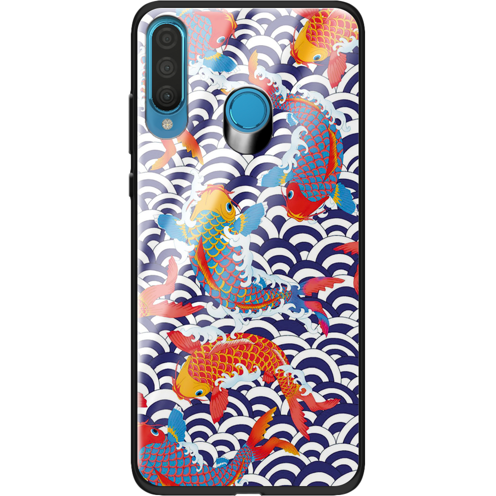 Чехол Boxface Huawei P30 Lite Koi Fish Черный силикон со стеклом (36871-up2477-37728)