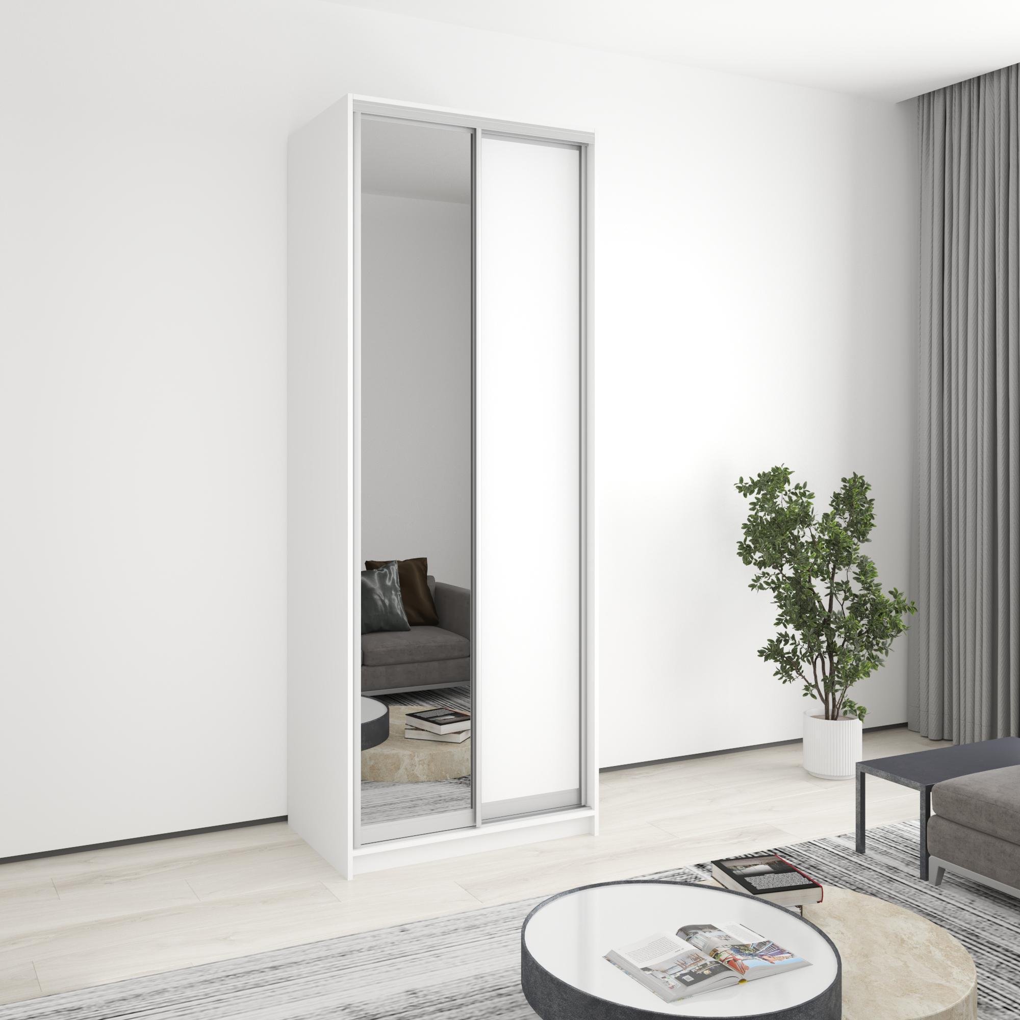 Шкаф-купе двухдверный MebelStar Уни AL ДСП/зеркало 90x60x240 см Аляска белый (MBS-3959) Шкаф-купе двухдверный MebelStar Уни AL ДСП/зеркало 90x60x240 см Аляска белый (MBS-3959)