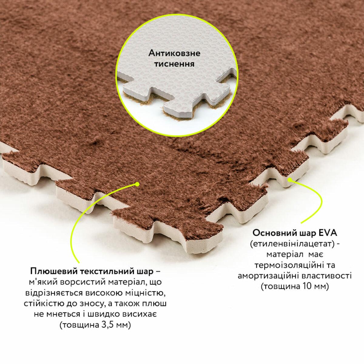 Пол-пазл для пола плюшевый 60х60х1 см Коричневый (SW-00002083) - фото 2 Пол-пазл для пола плюшевый 60х60х1 см Коричневый (SW-00002083) - фото 2