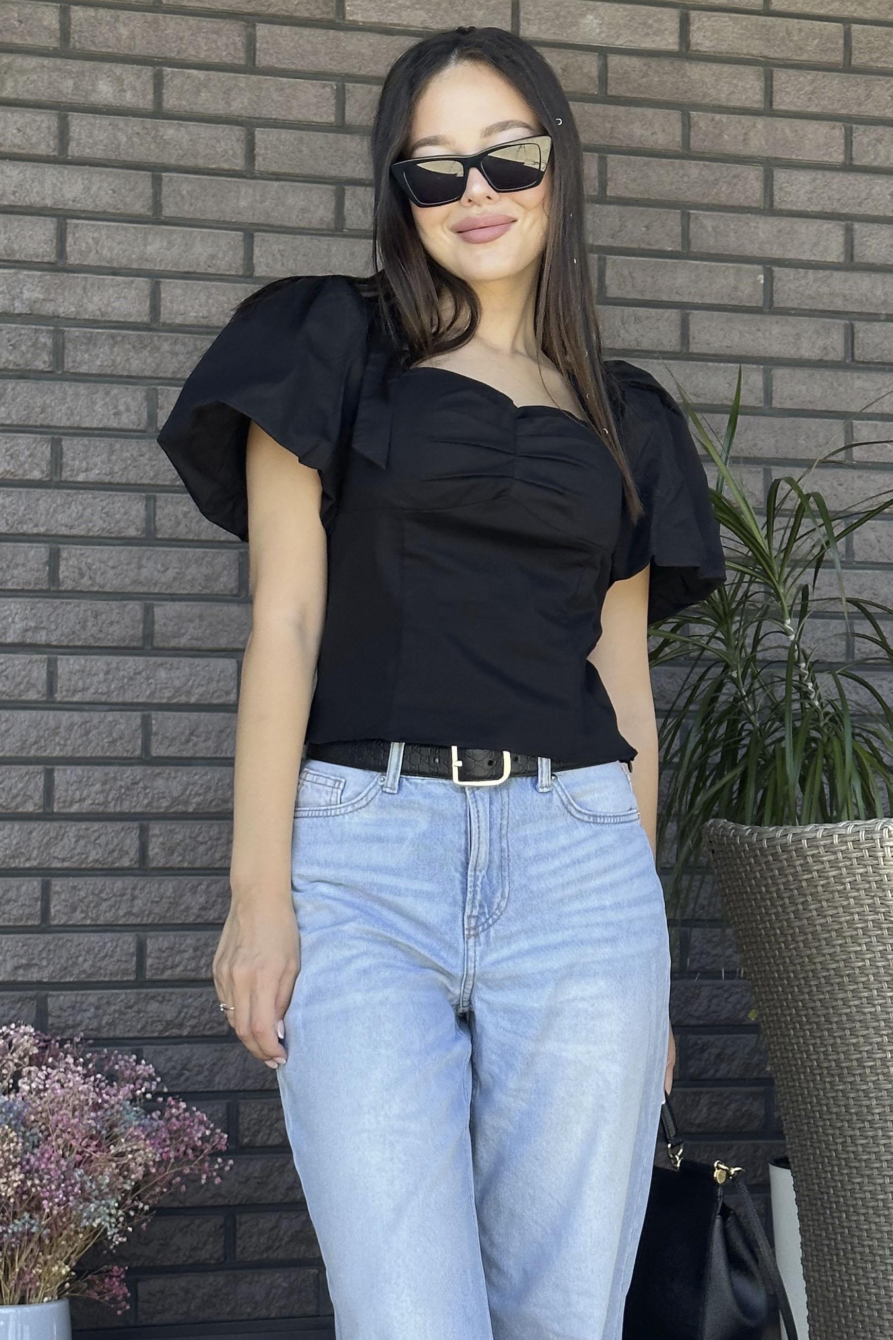 Блуза женская р. 42 с коротким рукавом Черный (161296) - фото 2 Блуза женская р. 42 с коротким рукавом Черный (161296) - фото 2