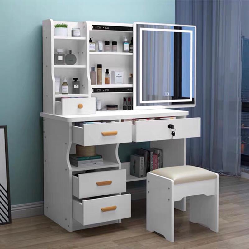 Столик для макияжа с зеркалом/LED подсветкой и пуфиком 80х40х130 см Белый (17443)