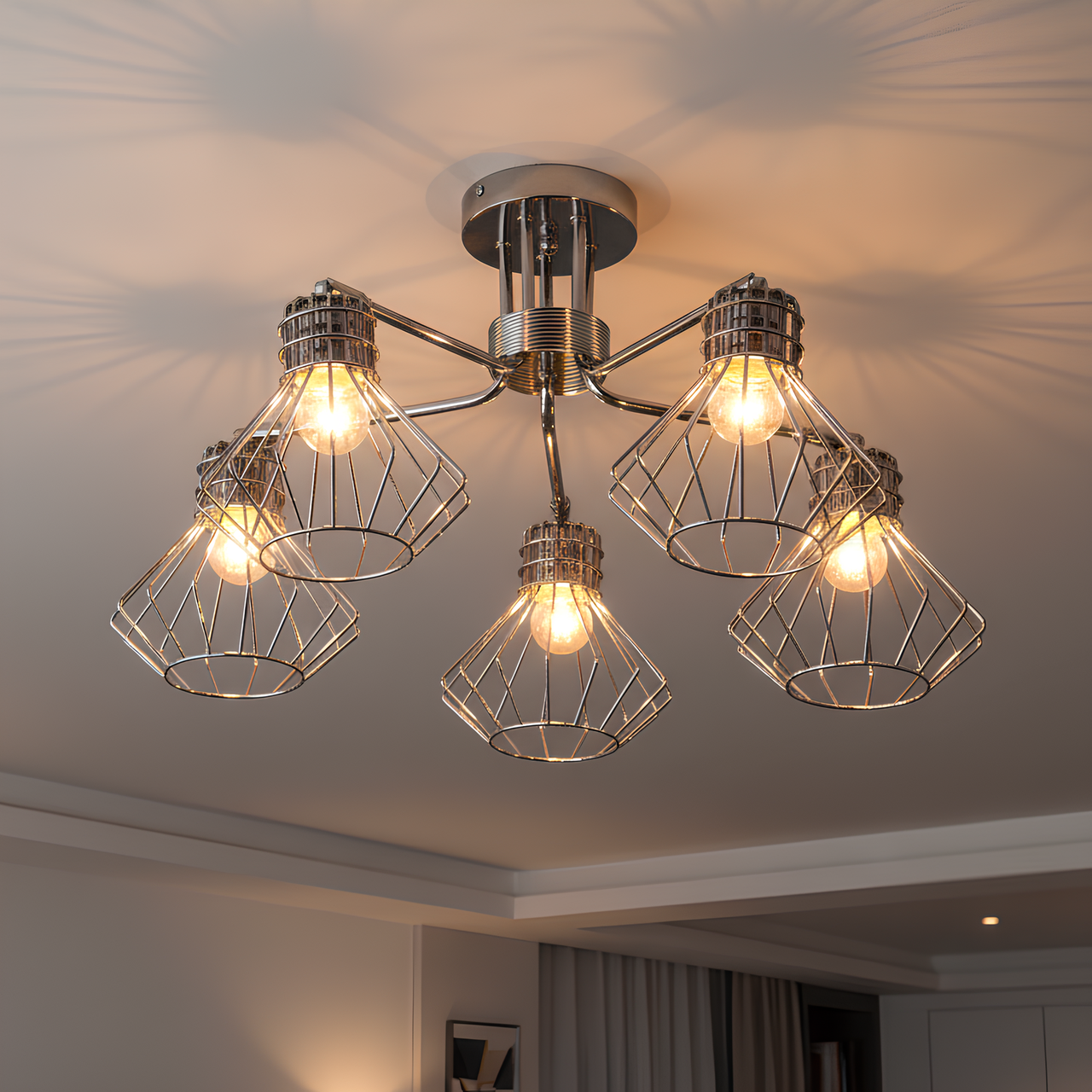 Люстра Sirius на пять поворотных металлических плафонов под лампу Е27 Хром (C 1070-5)