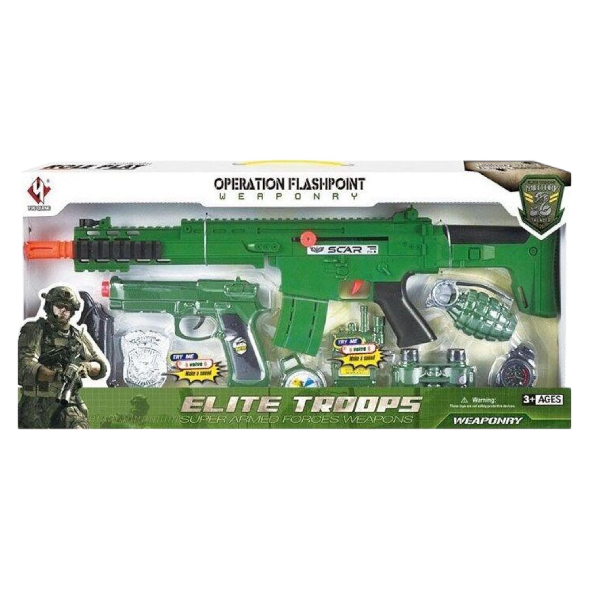 Игровой набор Yue Qiang Elite Troops с автоматом с трещоткой звуковые эффекты 9 элементов (23713660) Игровой набор Yue Qiang Elite Troops с автоматом с трещоткой звуковые эффекты 9 элементов (23713660)