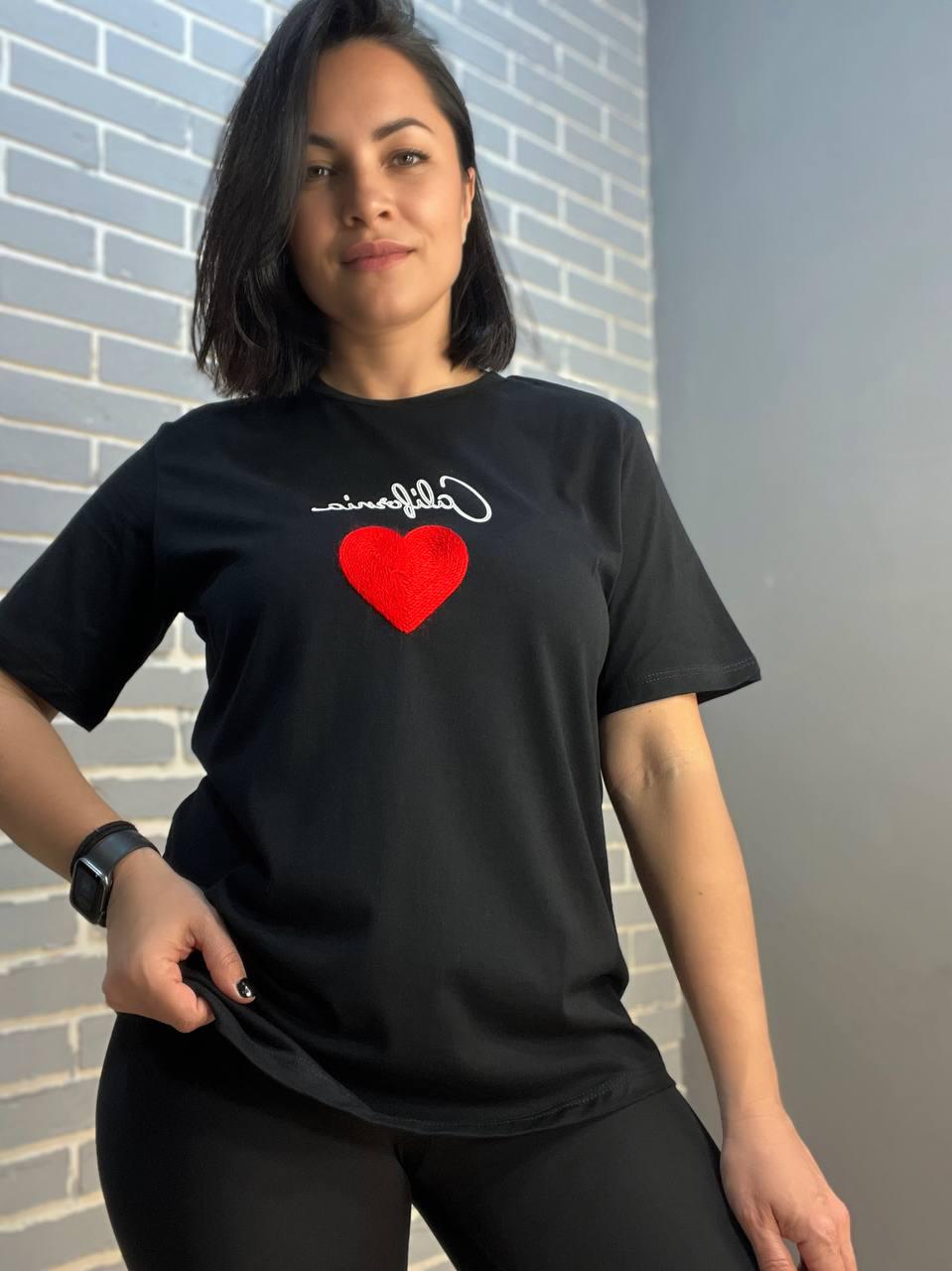Футболка жіноча PEPPER MINT BX24-34 з вишивкою червоне серце L Чорний (1736)