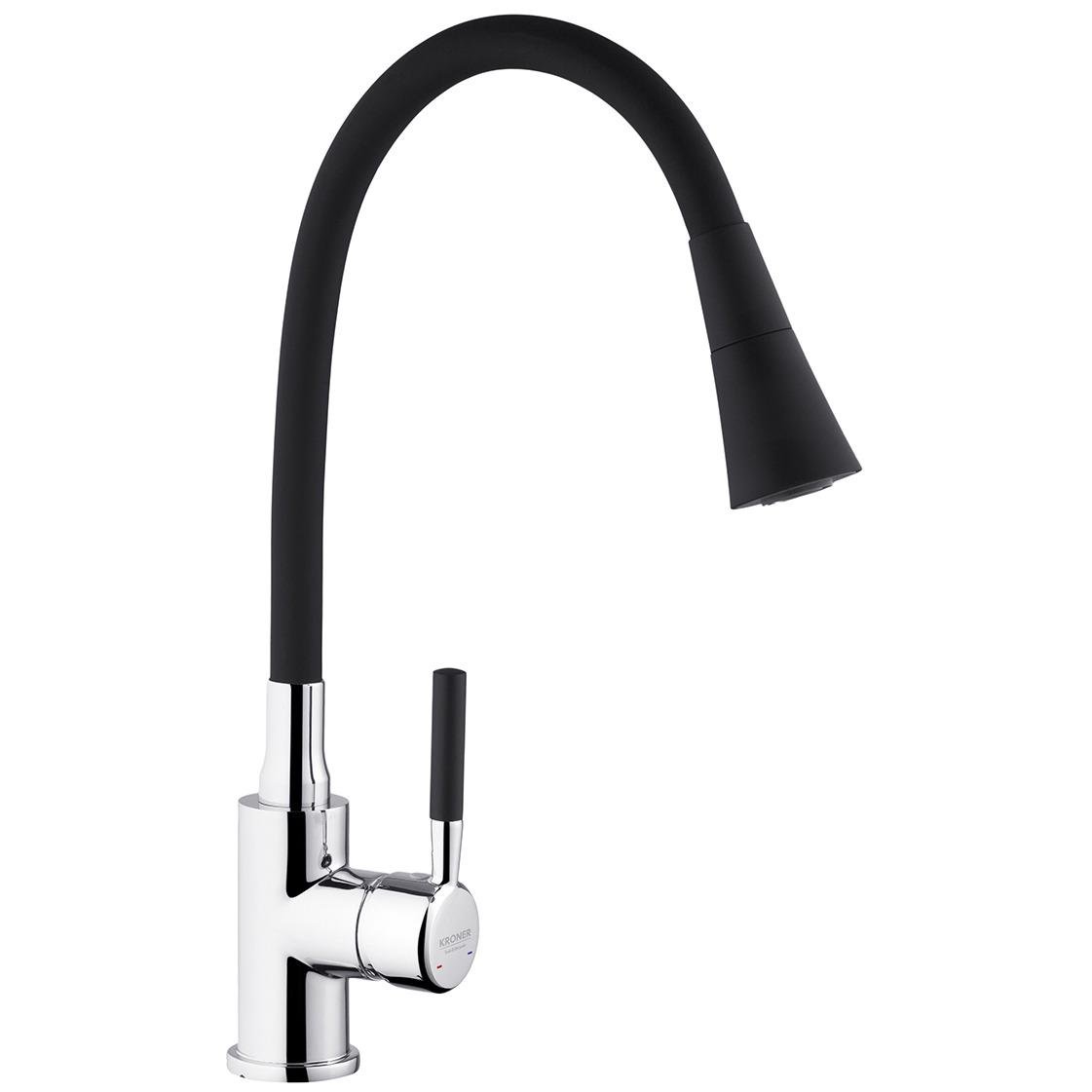 Змішувач для кухні Kroner KRM Kuche-C132BLK CV033126 з гнучким виливом Чорний (228607)