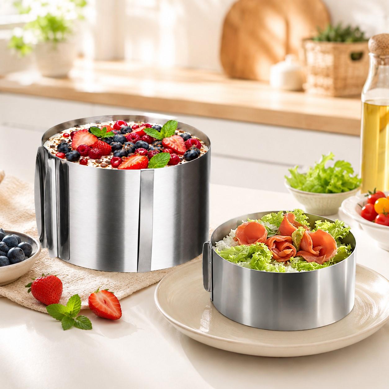 Набір форм розсувних для випічки Cake Ring кільця для випічки та збору салатів та тортів 2 шт.
