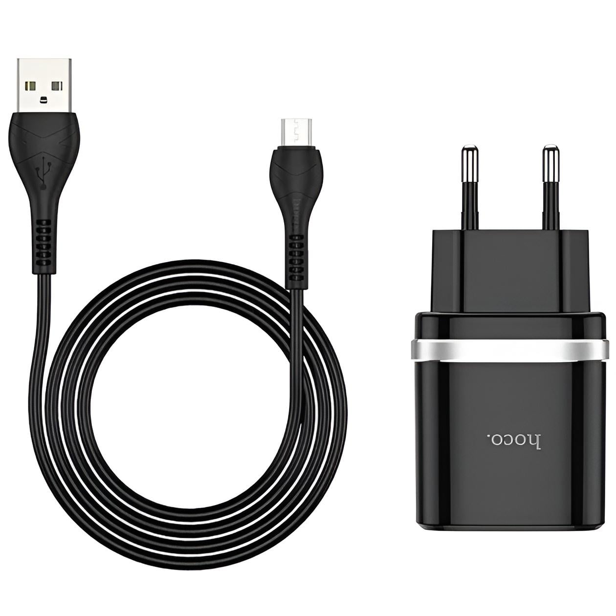 Зарядное устройство сетевое Hoco C12Q 15W USB-A 3A QC 3.0 и кабель USB Type-C 1 м Black (S23991)