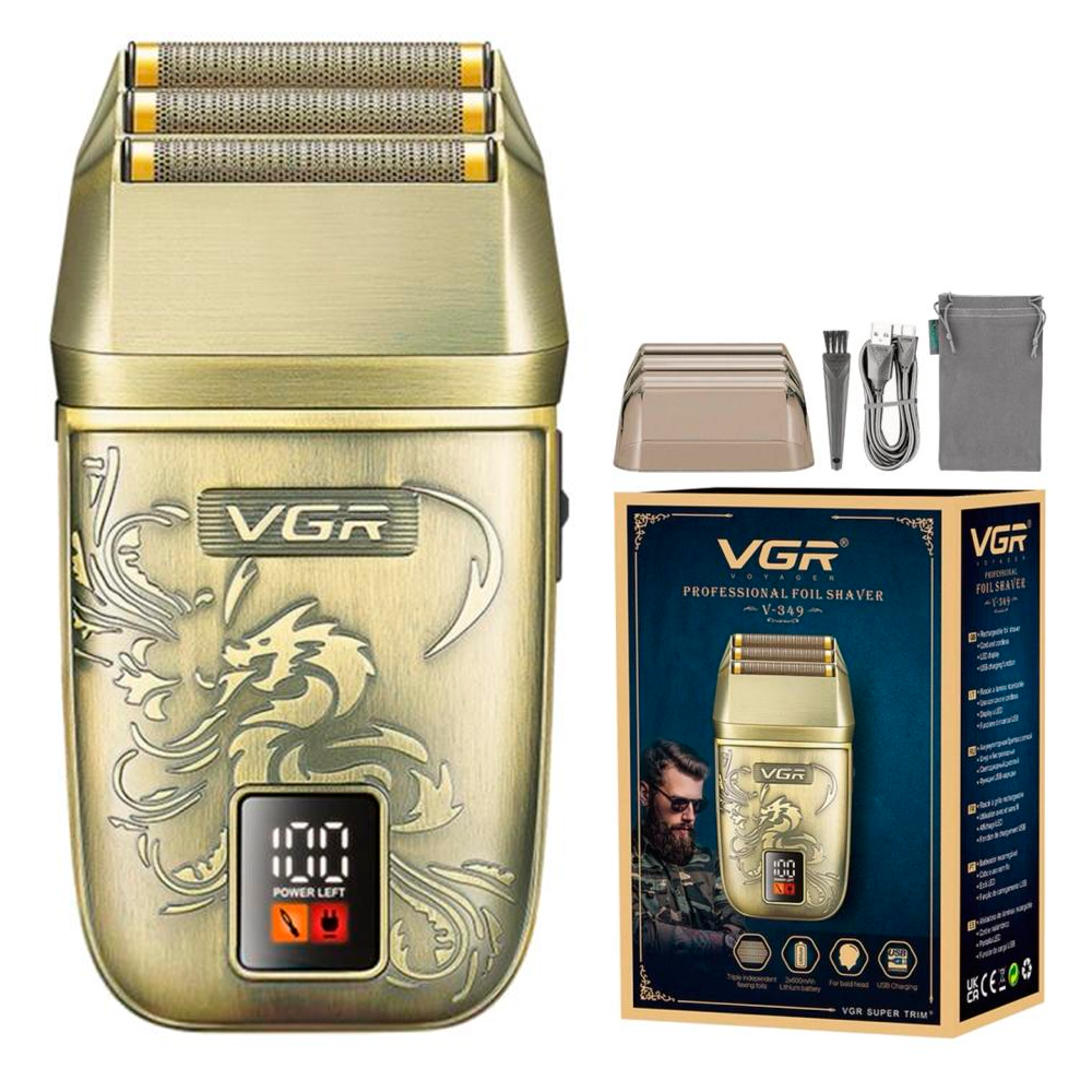 Электробритва VGR с двойным лезвием и LED дисплей Gold (V-332)
