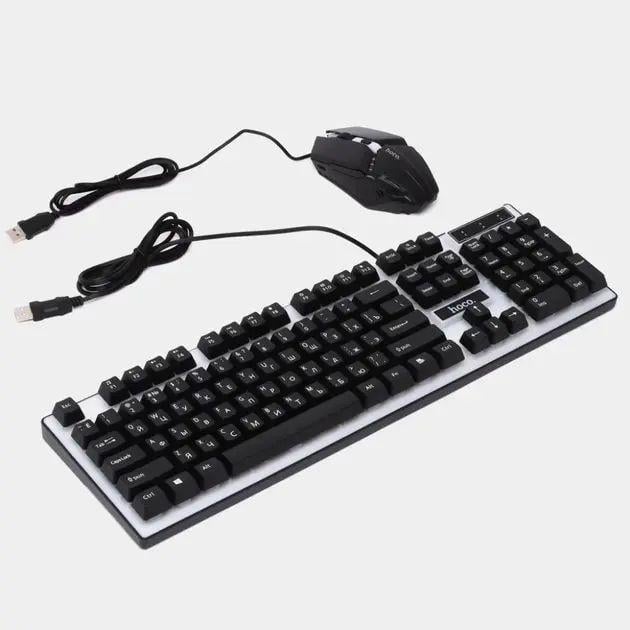 Набір клавіатури ігрової мембранної та оптичної мишки Hoco GM11 104 клавіші 800-1000-1200 DPI з RGB підсвічуванням (opt-105645)