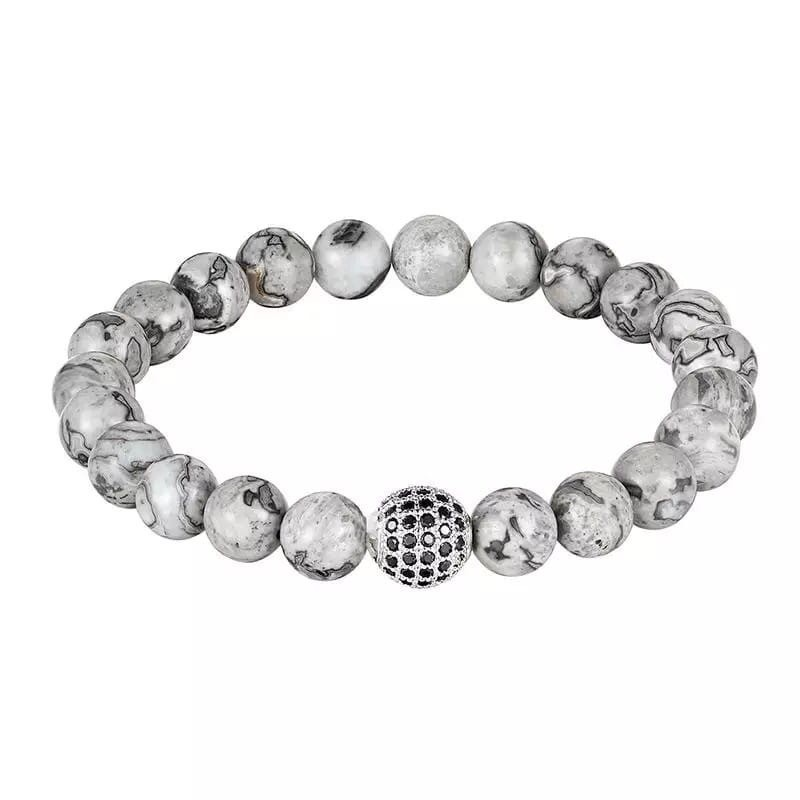 Браслет із яшми з кулею р. 18 Сірий/Золотий
 (90046)